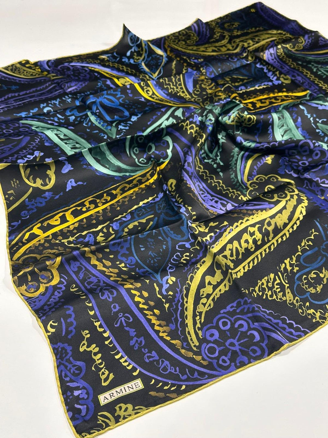 Nostalji Safir Paisley Deseni İpek Eşarp